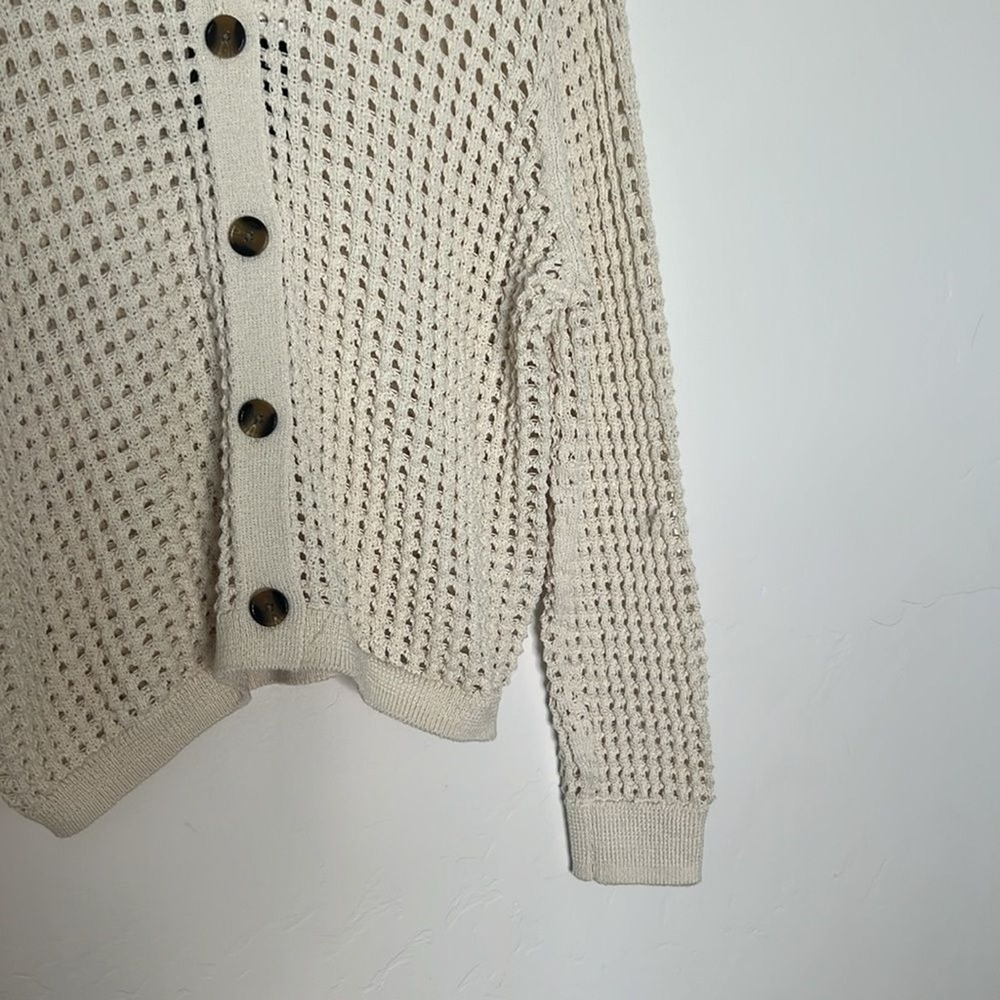 Halogen Open Weave Button Front Cardigan Cream L NWT Lightweight Layering - Picture 3 of 6